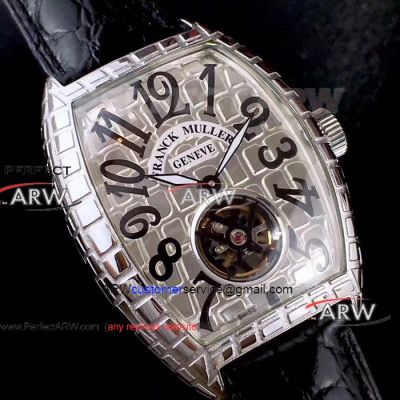 Perfect Replica Franck Muller Silver Croco Cintree Curvex Watch Tourbillon Dial